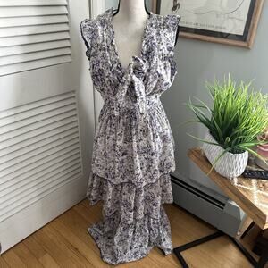 Happy Nature Dress Womens 8 Purple Floral Layered Maxi Romantic Garden Party